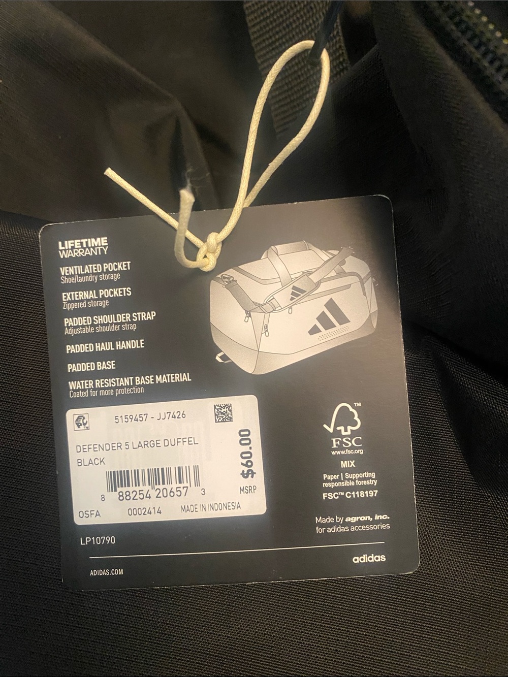 adidas Black Defender 5 Large Duffel Bag with Logo